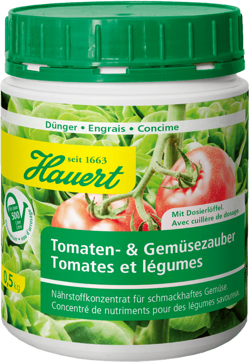 Eine Dose mit Dünger für schmackhaftes Gemüse