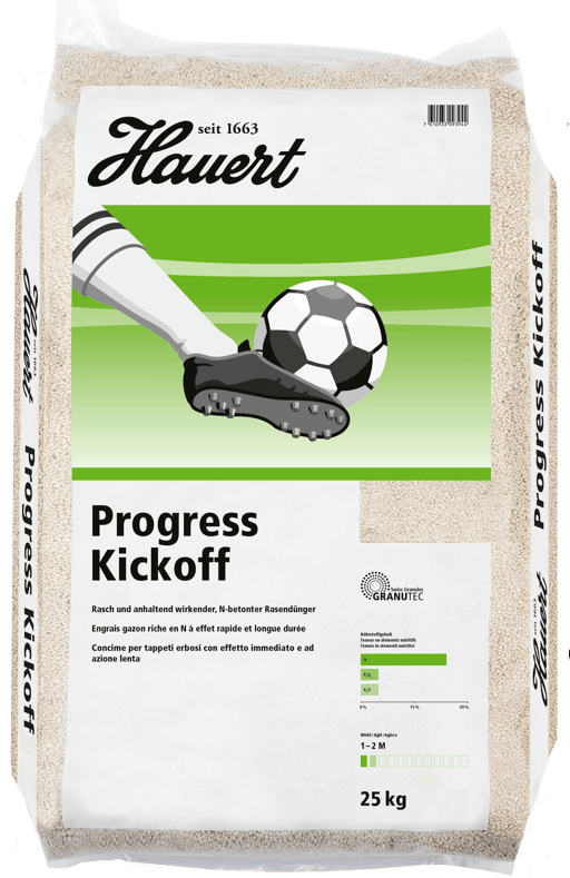 Ein Sack mit Dünger für Sportrasen