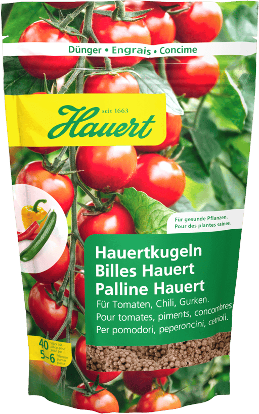 Ein Sack mit Düngerkugeln für Tomaten, Chili, Gurken