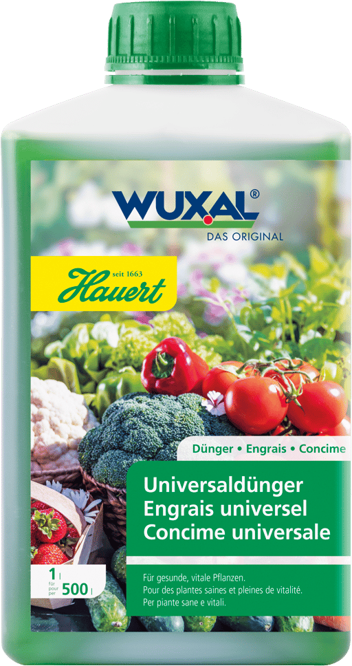 Eine Flasche mit Flüssigdünger für Garten, Gemüse und Balkon