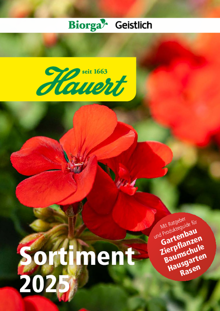 Sortiment von Hauert, 2025, deutsch. Pdf für Web- und Bildschirmansicht.